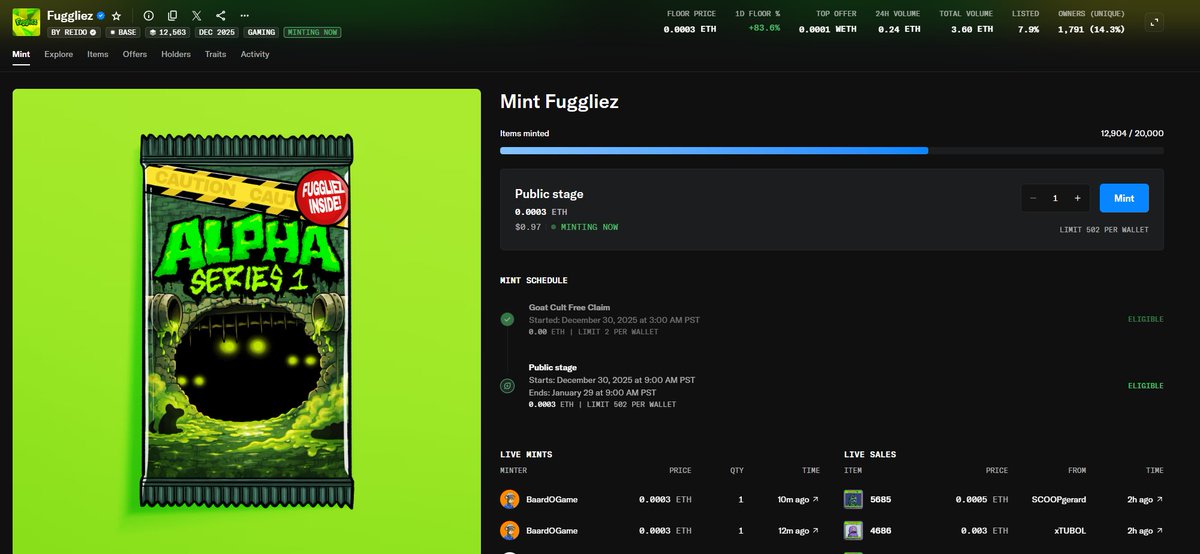 We're going to break 13k minted tonight! 
I can feel it!! 

Show us your Fuggz we're putting together a training groupchat!!

[opensea.io/collection/fug…]