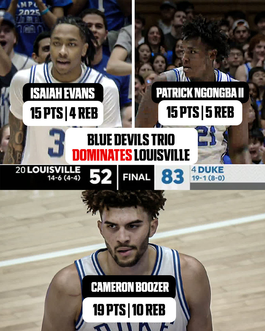 espn's tweet image. No. 4 Duke beat No. 20 Louisville by 31 POINTS 😳