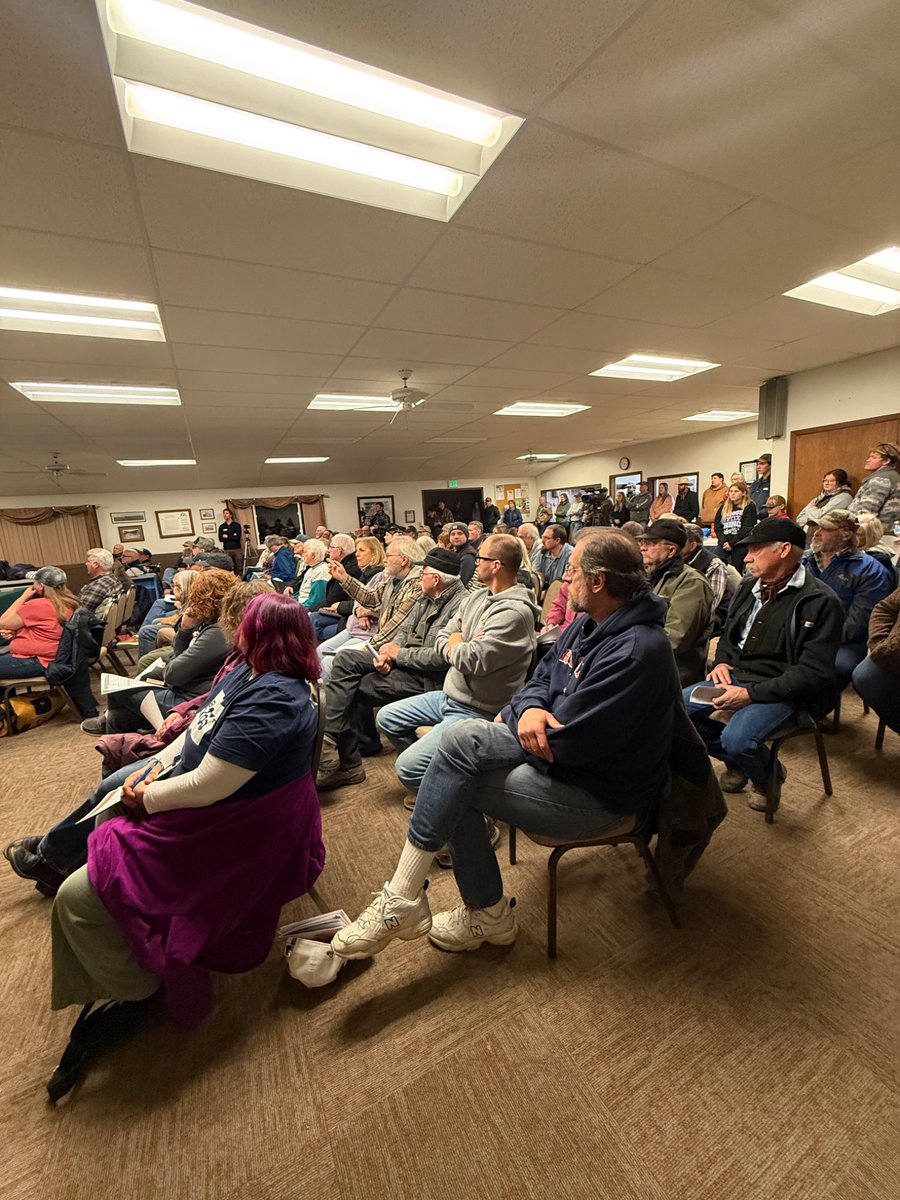 RepRNeill's tweet photo. Standing room only in #BroadviewMT at the community data center meeting tonight.
The proposed data center here would use as much power as all of Montana and need millions of gallons of our water for just one facility.
We need transparency about the costs to our communities before any development goes forward.
Neither Daines nor his staff have been present at these events. I’ve been to every one across the state.
Leave our water alone. Montanans, not corporations, deserve representation here.