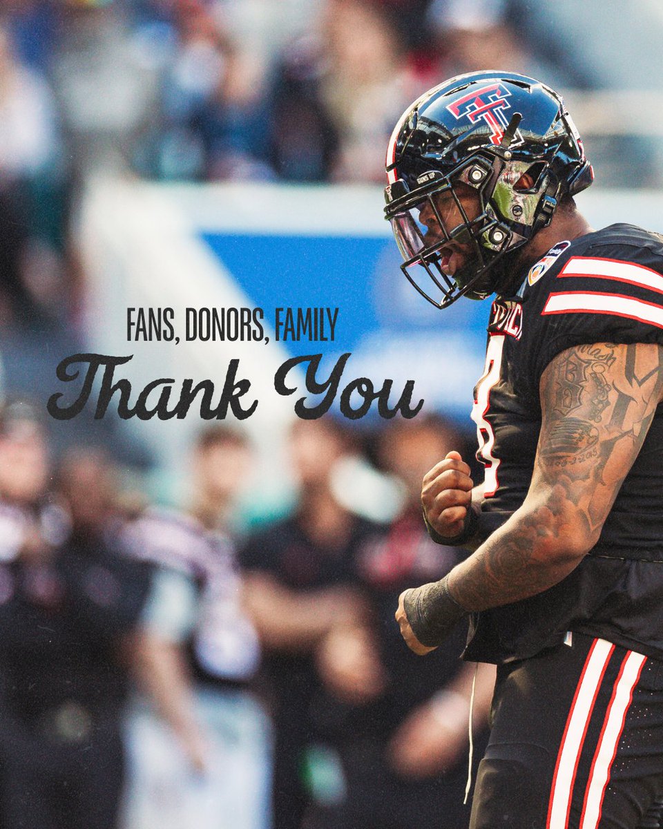 Not just thankful--I'm proud to rep Texas Tech because of the love from this community. Fans, donors, family… y’all been behind us every step and we feel that energy. Lubbock is built different. Appreciate every one of y'all who helped make this season special ❤️🖤