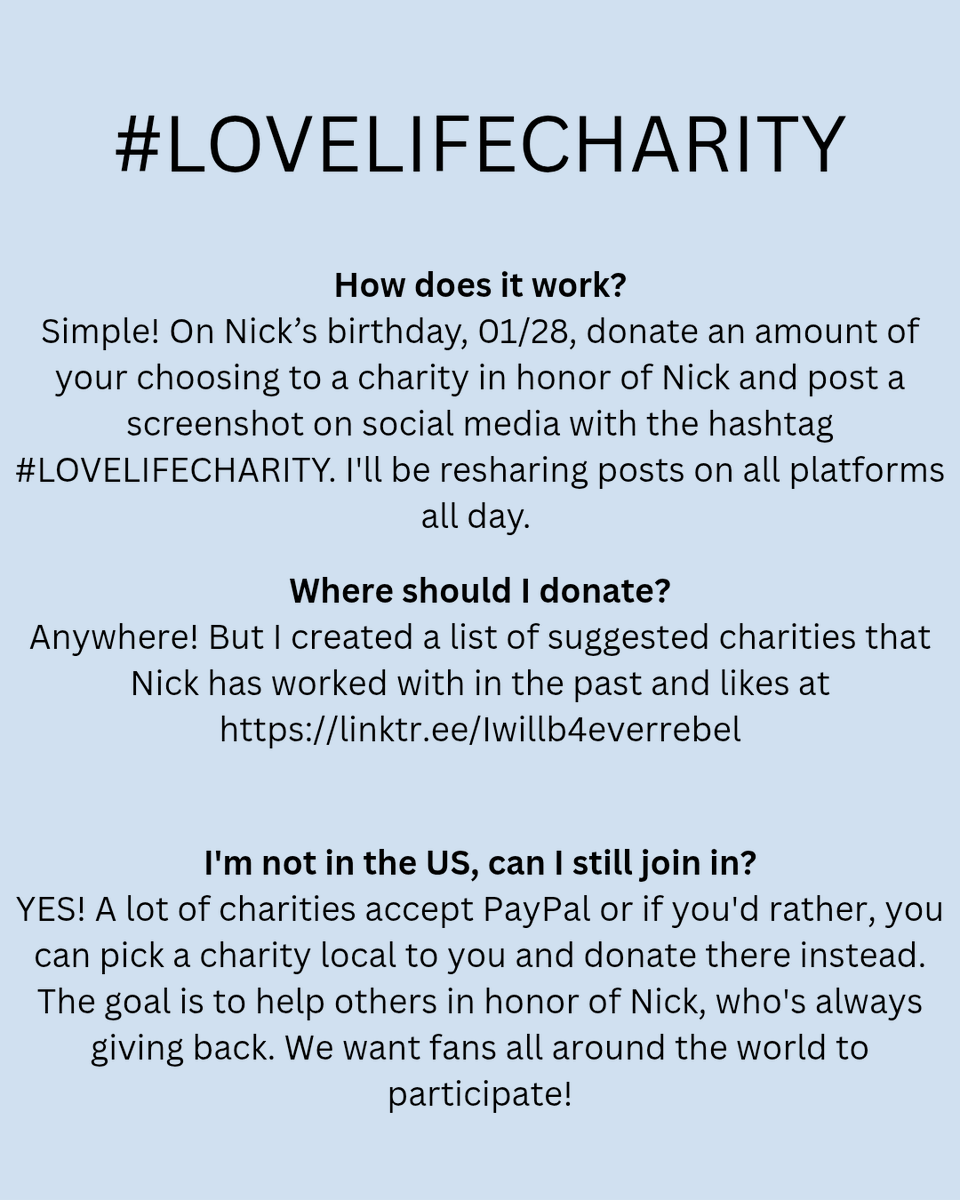 Don't forget, in two days we're celebrating <a href="/nickcarter/">Nick Carter</a> with #LoveLifeCharity!