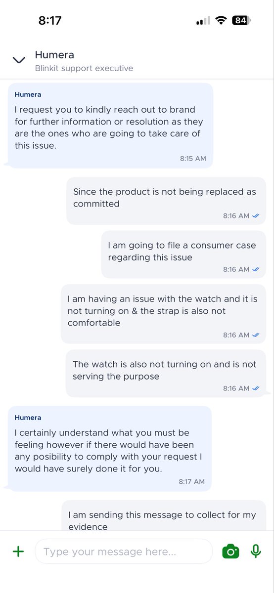 guptharahul's tweet photo. @letsblinkit I received a faulty boat watch and I requested for a replacement of the product but the executive is denying the request of replacement - Request you to please look into the concern @jagograhakjago https://t.co/8GdD42kg4O