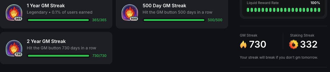 VetalVB's tweet photo. Finally collected 730 days streak achievement on Layer 3 (on 3rd attempt) @layer3 https://t.co/1DURB9NCIO