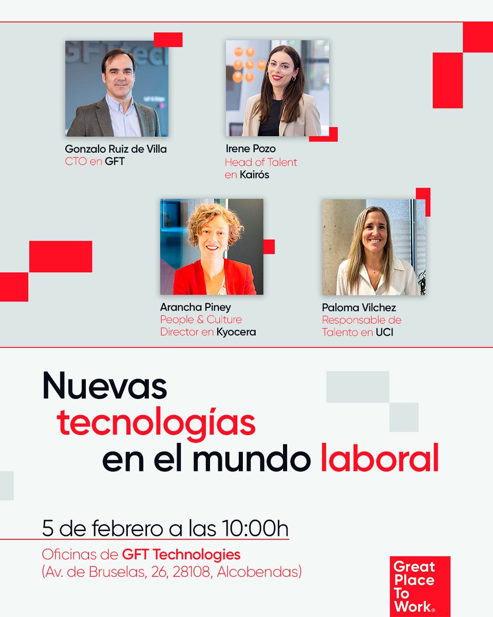GPTW_Spain's tweet photo. ¿Te has parado a pensar en cómo han impactado las nuevas tecnologías en tu empresa?

El próximo 5 de febrero reunimos a empresas certificadas como Excelentes Lugares para Trabajar para compartir experiencias reales sobre cómo están adoptando la tecnología. https://t.co/YsUq20kiUH