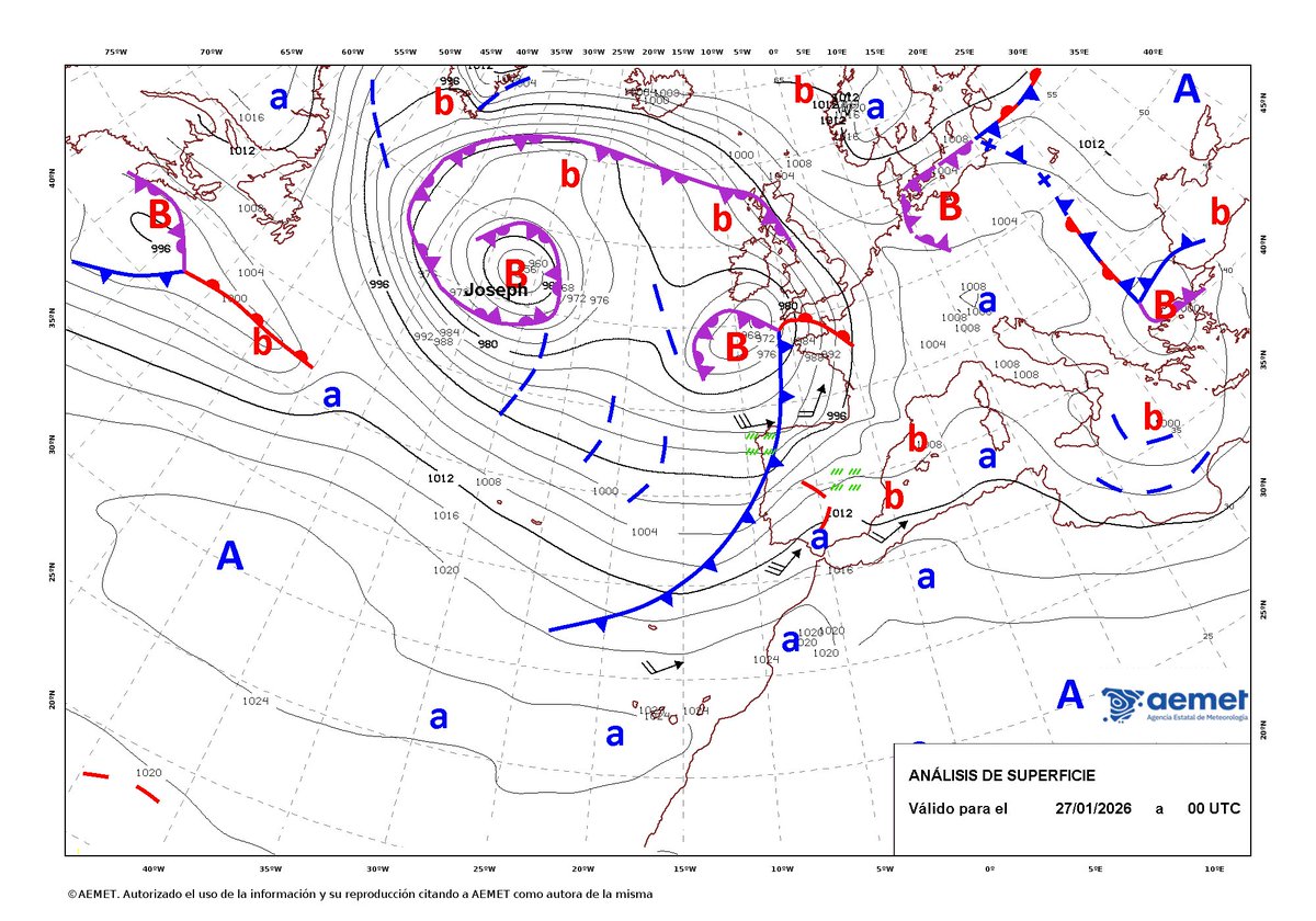 cluck_i's tweet image. #Gibraltar - latest Portuguese radar from #IPMA for 8:15am, 27/01 - shows that active cold front continuing to push SE - latest Satellite RGB Imagery shows a fantastic view of a very complex area of LOW pressure dominating the Atlantic with #StormChandra lying towards Southern