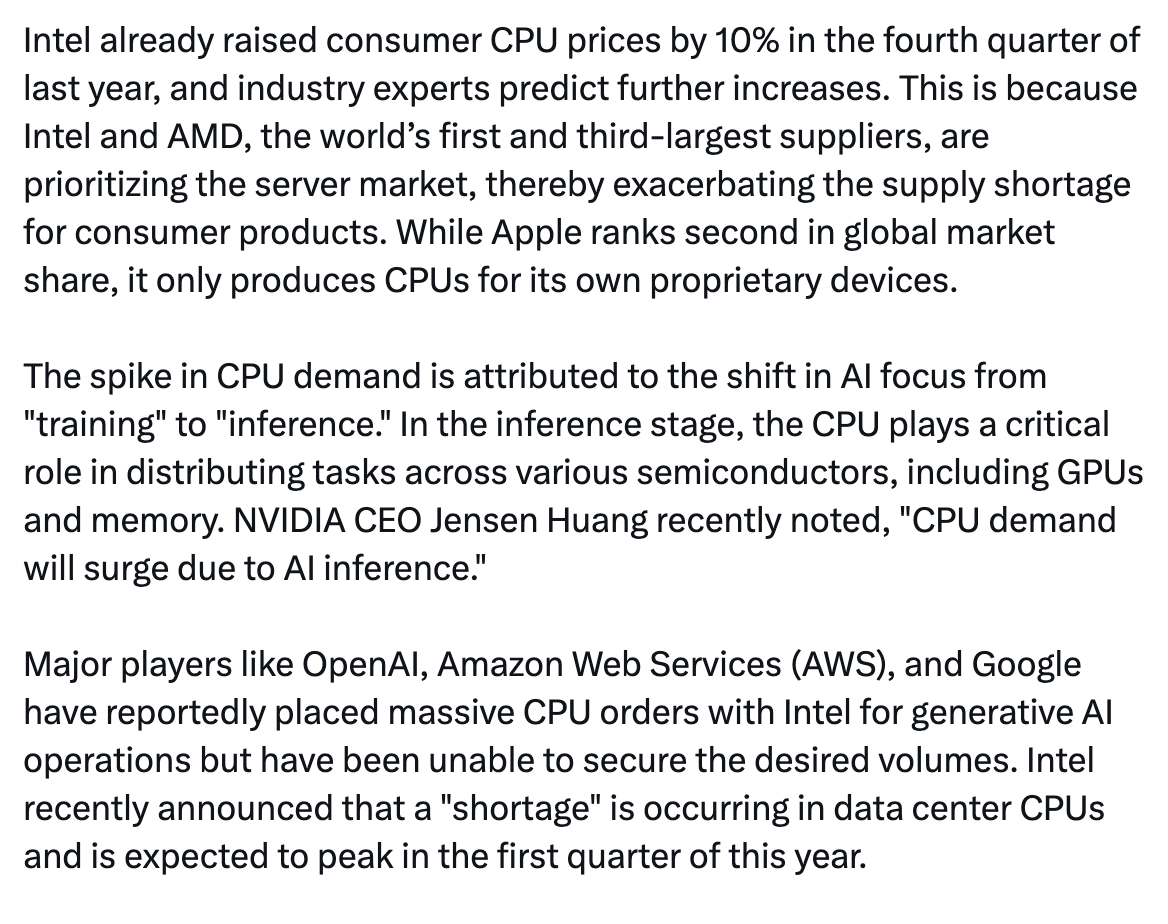 Very interesting. Intel plans to raise consumer CPU prices again in 1Q ...