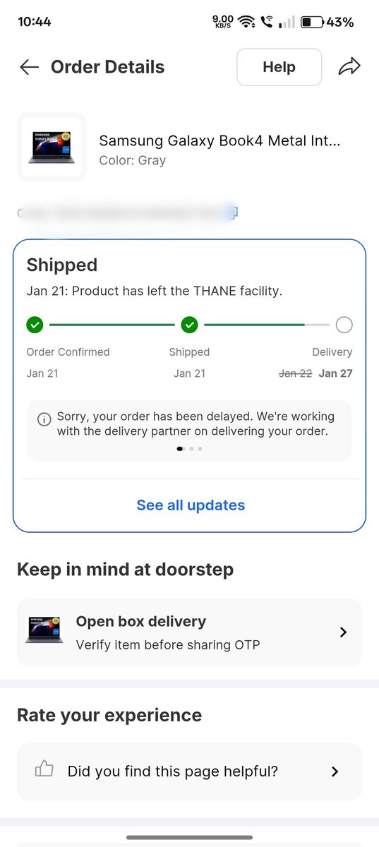 thar_mitra's tweet photo. 🚨 Extremely disappointed with @Flipkart &amp; @EkartLogistics
I ordered a Samsung Galaxy Book4 on 21st Jan.
It was supposed to be delivered by 22nd Jan, now delayed to 27th Jan with NO proper update.
Product left Thane facility days ago and still hasn’t reached the nearest hub. https://t.co/5W03czU5xm