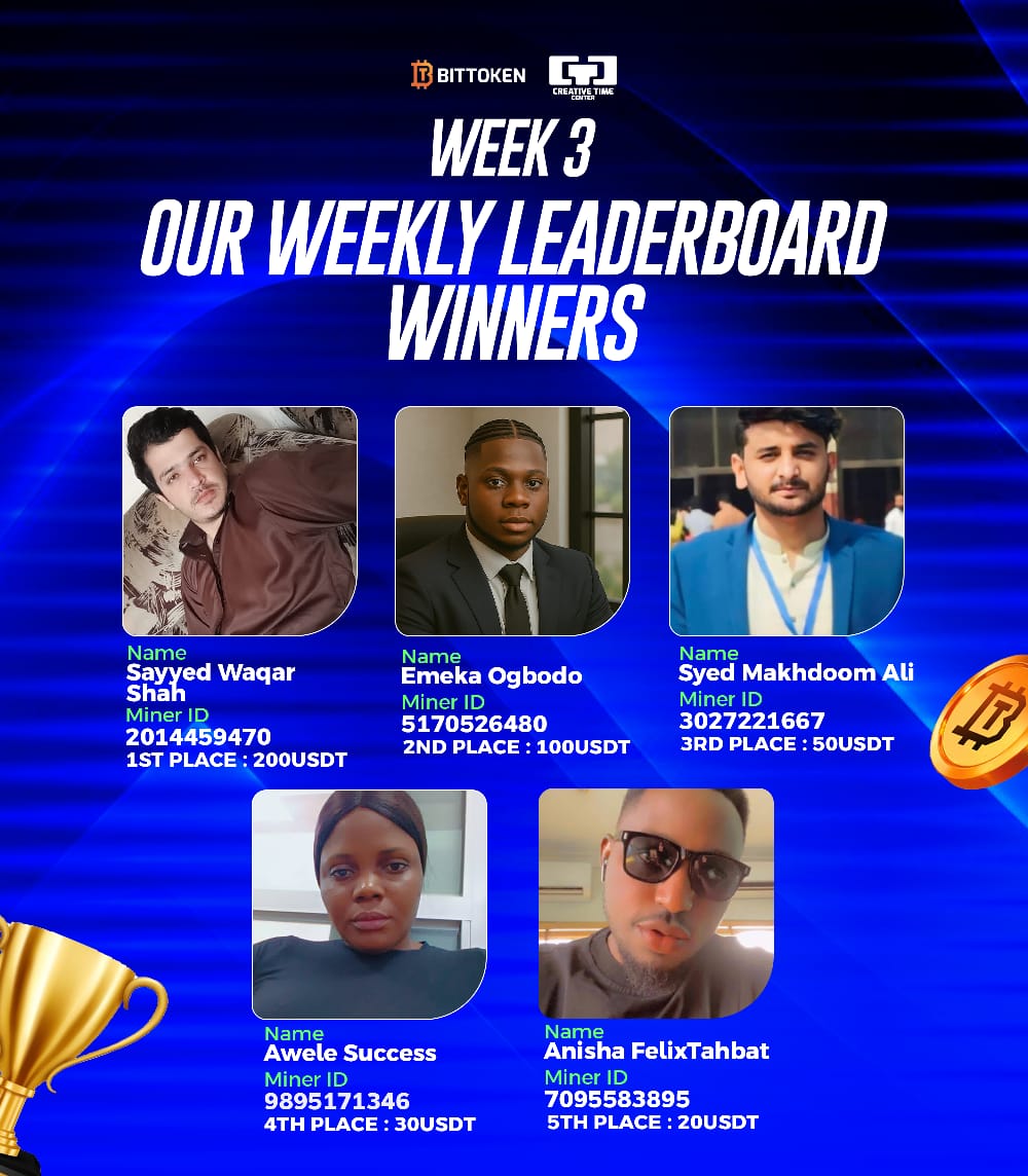 ctc_official1's tweet image. Congratulations to winners of week 3.

Week 4 is on, are you positioning yourself to win🎉
This week maybe you or you.
The floor is open the race has begun 🚀.