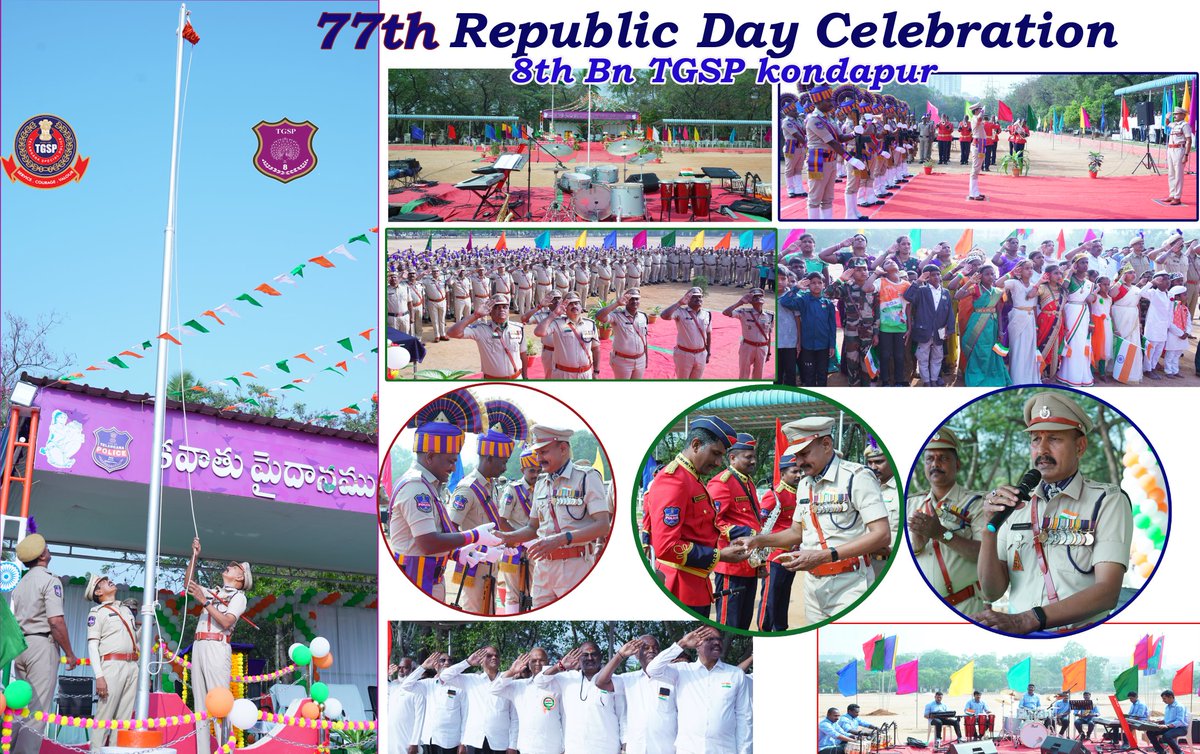 8thBnTSSP's tweet photo. On the occasion of 77th #RepublicDay, Commandant Sri M Ramakrishna  unfurls the National Flag at 8th Battalion TGSP Headquarters Kondapur and remembered the freedom fighters and their sacrifices. https://t.co/M28KubQHcF