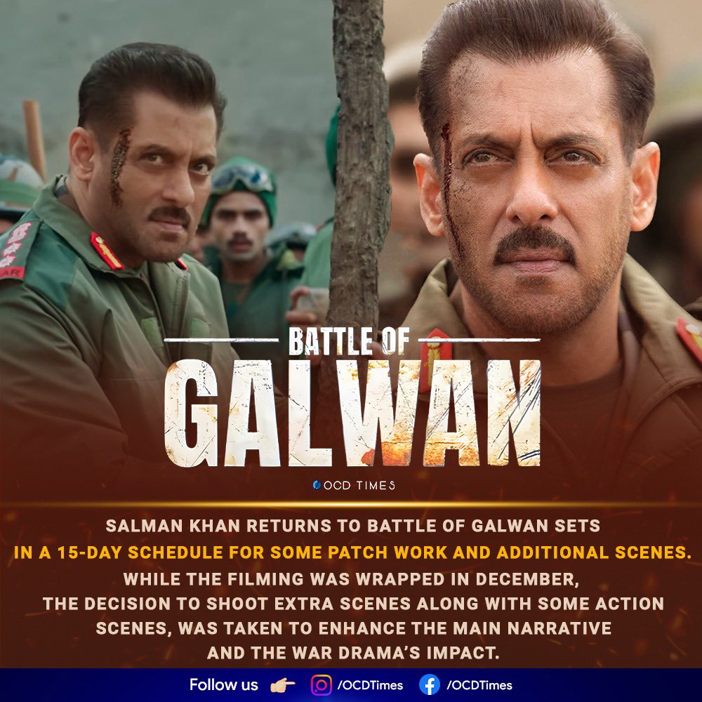 ocdtimes's tweet photo. Releasing in Cinemas, 17th April 2026.
.
Post-production is going on simultaneously.
.
#OCDTimes #SalmanKhan #Chitrangda #SKF #SalmanKhanFilms #ApoorvaLakhia #Galwan #BattleOfGalwan #GalwanValley https://t.co/4KjxAtQnPb