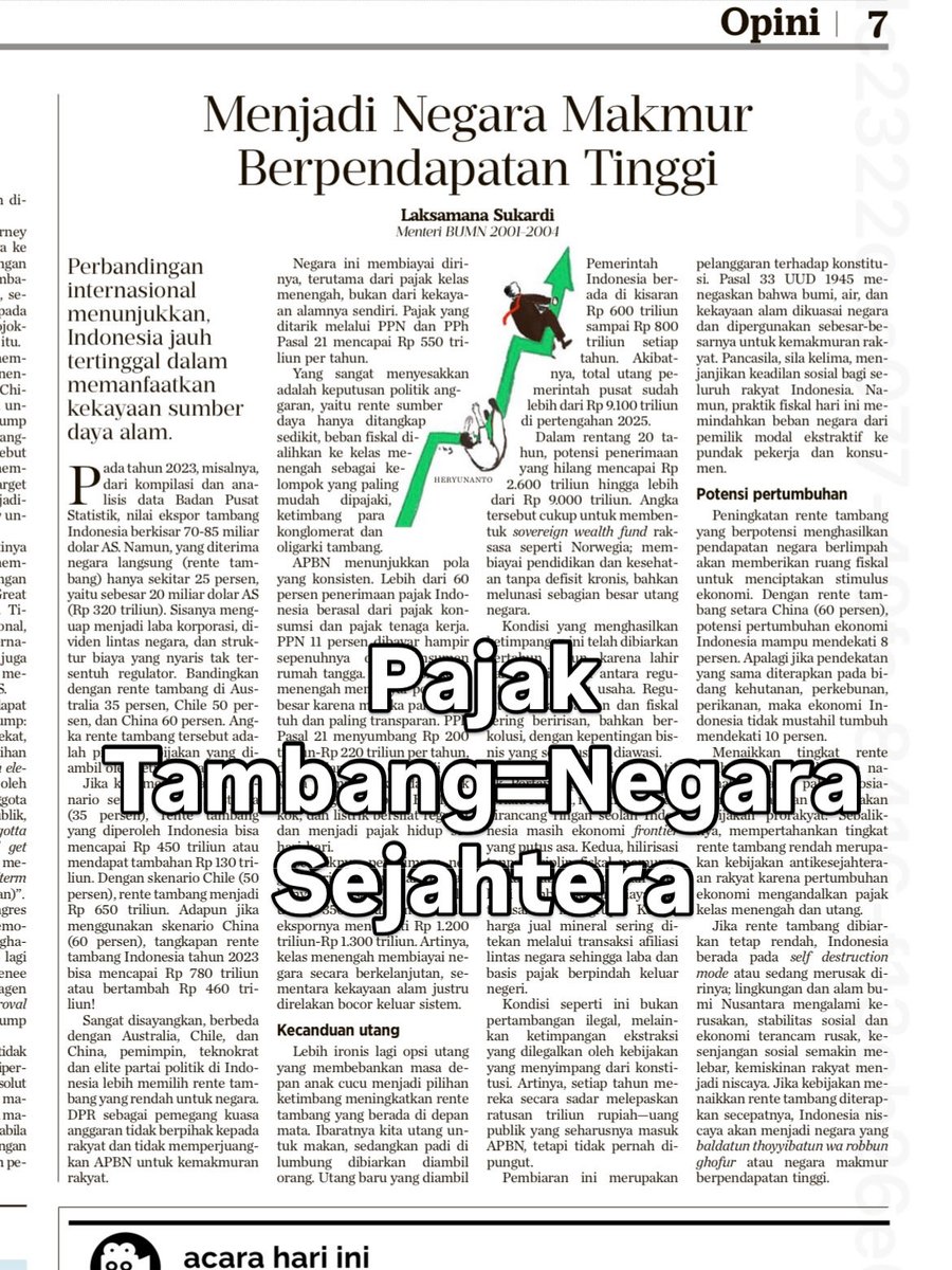 MardaniAliSera's tweet photo. Sederhana. Kalau negara kuat dan berpihak pada rakyat tdk sulit tumbuh 8% atau 10%. Pajak SDA diantaranya tambang kita di antara yg terendah: 25%. Australia 35%, Chilie 50% bahkan China 60%. Struktur penerimaan kita justru di dominasi pajak kelas menengah PPH dan PPN. Padahal mestinya kelas menengah direlaksasi biar tumbuh menguat sbg pilar negara demokrasi. Kebijakan perpajakan jadi simbol negara berpihak kemana. #pajakTambangUtkRakyat