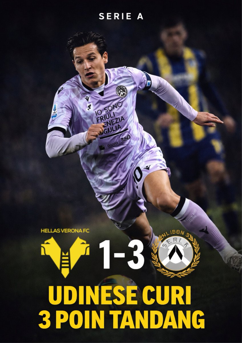 Fansbolaaa's tweet photo. SERIE A

Hasil pertandingan Serie A antara Hellas Verona vs Udinese pada 26 Januari 2026 berakhir dengan skor 1-3 untuk kemenangan tim tamu, Udinese.

Situs rekomendasi : https://t.co/IIZYHfLbQR

#bola1 #beritabola #seriea #VeronaUdinese https://t.co/wdFV37CpoB