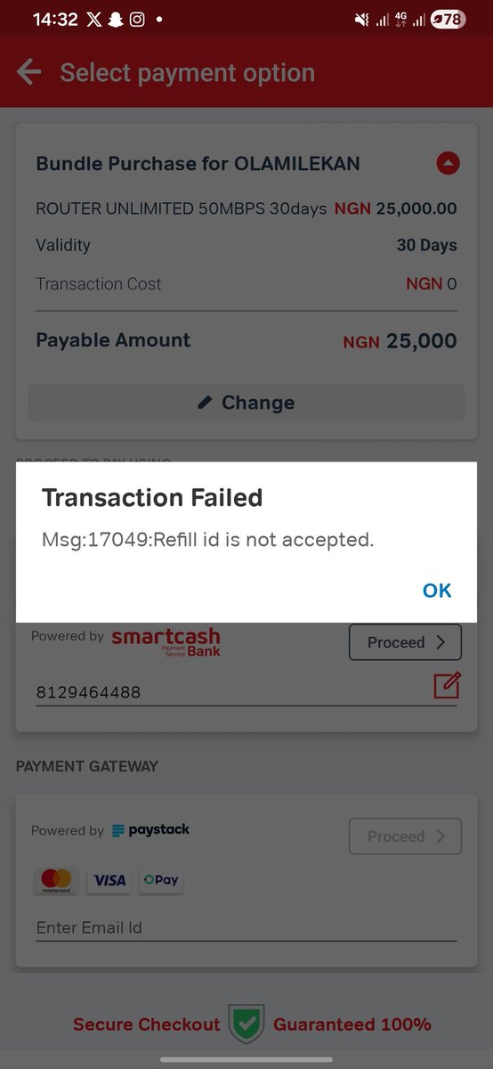 olawusiolamide's tweet photo. @AirtelNigeria please I need urgent assistance. I’ve been unable to subscribe to my Airtel 5G ODU for 7 days now.
Error message: “Transaction Failed Msg:17049: RefillId is not accepted.”
I’ve sent two emails and visited your Lekki outlet with no solution. Kindly escalate this. https://t.co/KybsN3mHF6