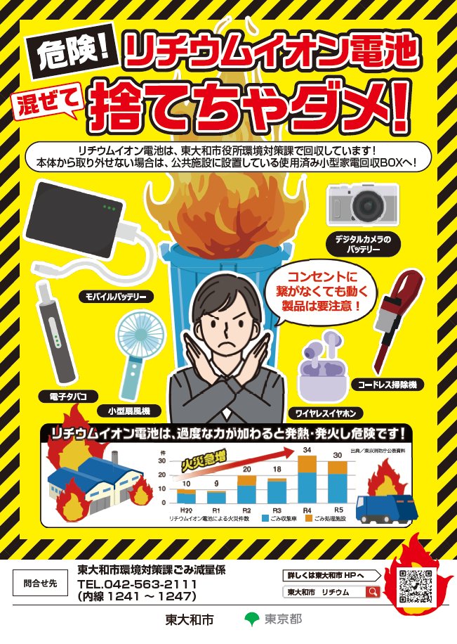 リチウムイオン電池使用製品の廃棄時における注意喚起ポスターを作成