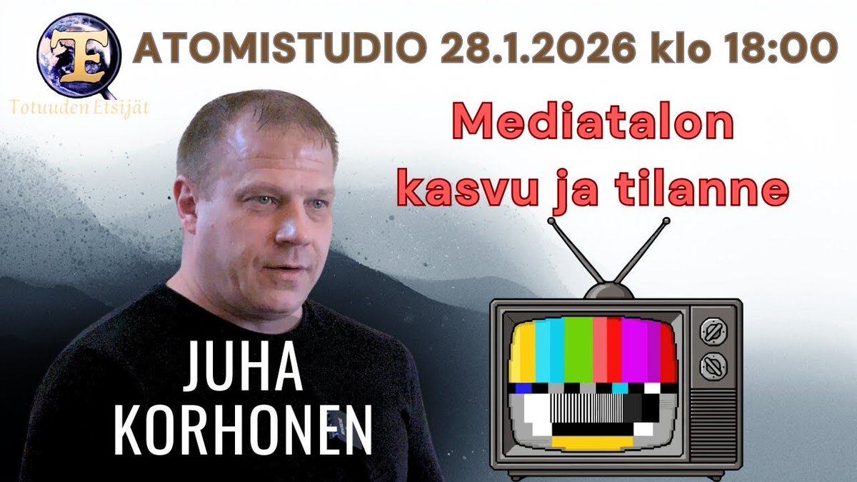 totuudenetsijat's tweet photo. ATOMIstudiossa Juha Korhonen kertomassa uuden Mediatalon kasvusta ja tilanteesta 28.1.2026 klo 18 alkaen.
#mediatalo #uusimedia #vapaamedia #vallankumous #juhakorhonen #ajankohtainenaihe #atomistudio
https://t.co/1ZJKsBo20c https://t.co/GyPa7ffu9e