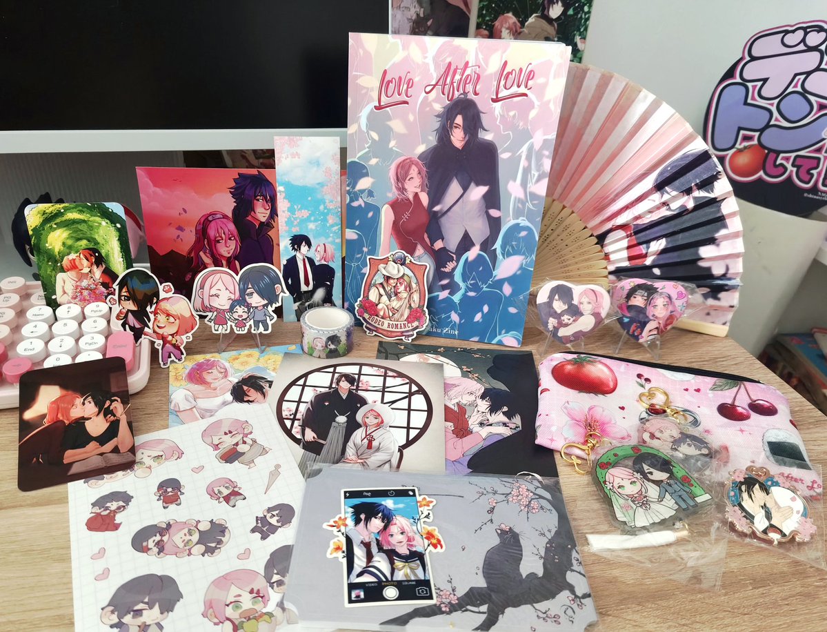 My <a href="/sasusakuzines/">Love After Love: A SasuSaku Zine 🍅🌸</a> has arrived!!
Aaahhh I LOVE IT!!

The artworks are GORGEOUS &amp; the merches are SUPERB 🥹❤️❤️❤️🥹

Thank you mods &amp; all of my fellow contributors!! WE DID IT! 🤗❤️❤️❤️
#sasusaku