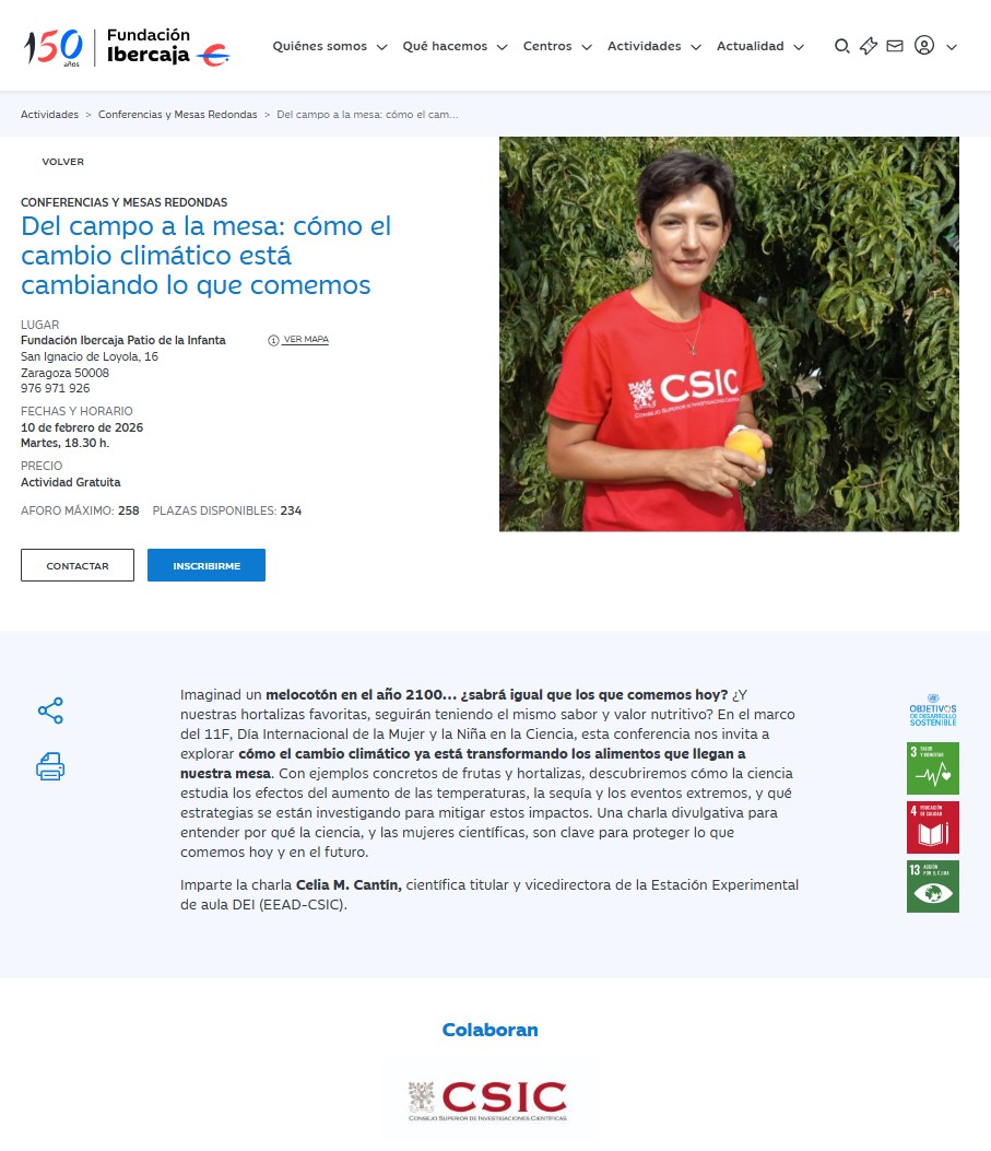 🌍 ¿Cómo afectará el cambio climático a los alimentos que comemos?

📢 Conferencia: Del campo a la mesa: cómo el cambio climático está cambiando lo que comemos

🎤 Celia Cantín (<a href="/CSIC/">CSIC</a>)
📅 10 feb | 18:30 h
📍 <a href="/FundIbercaja/">Fundación Ibercaja</a> (Patio de la Infanta)
🎟️ Gratuita

eead.csic.es/spreading/show…