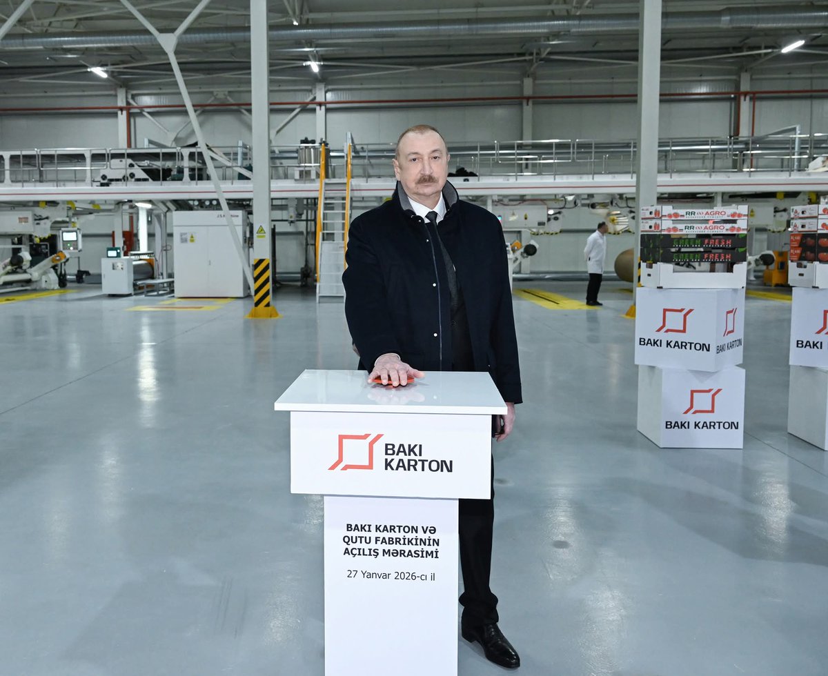 Prezident İlham Əliyev Sumqayıt Sənaye Parkında “Bakı Karton və Qutu Fabriki” MMC-nin karton və qutu taralarının istehsalı müəssisəsinin açılışında iştirak edib.

president.az/az/articles/vi…