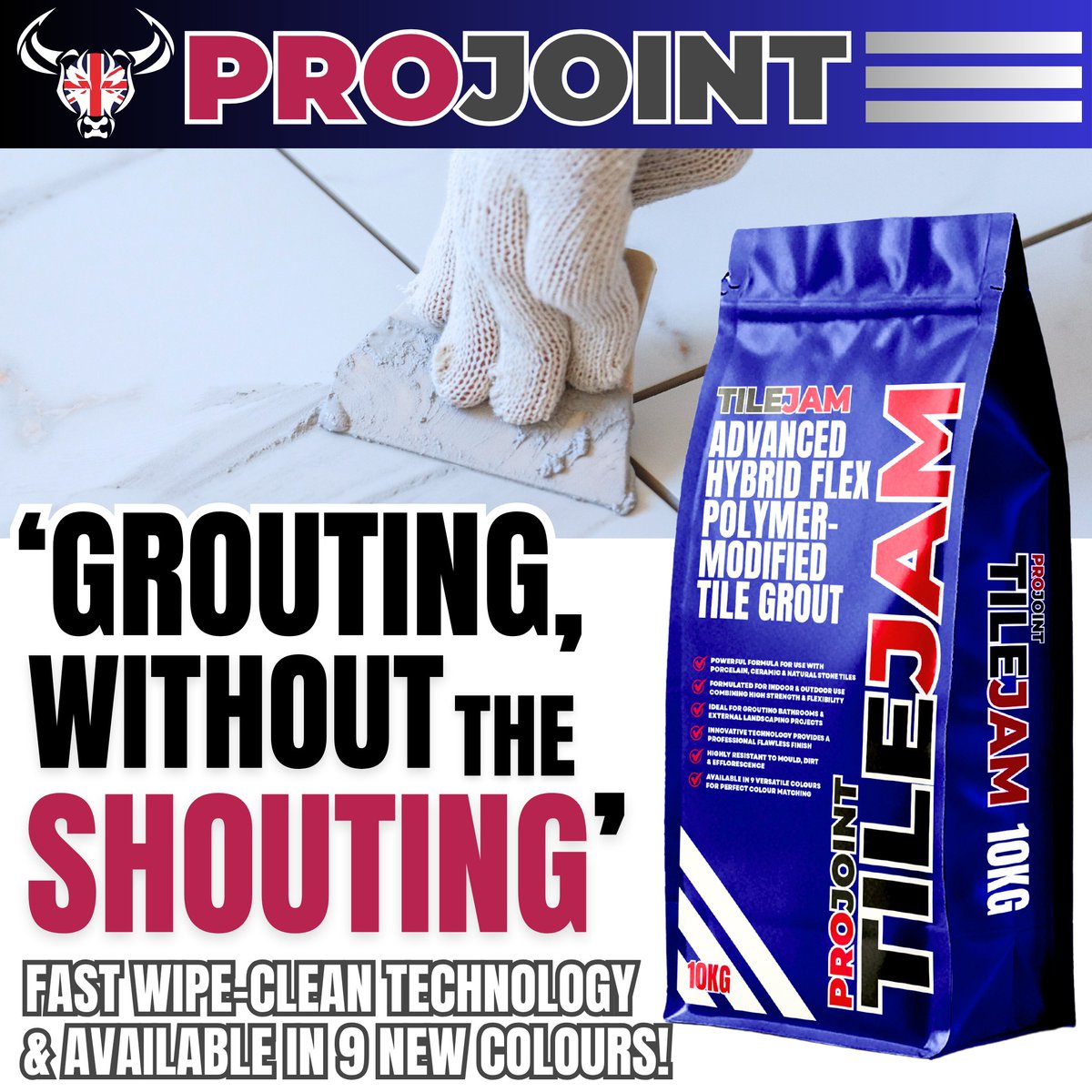 The indoor and outdoor Grout that wipes clean in seconds.... a hybrid polymer formula that is more flexible, faster setting, and now available in 9 colours!