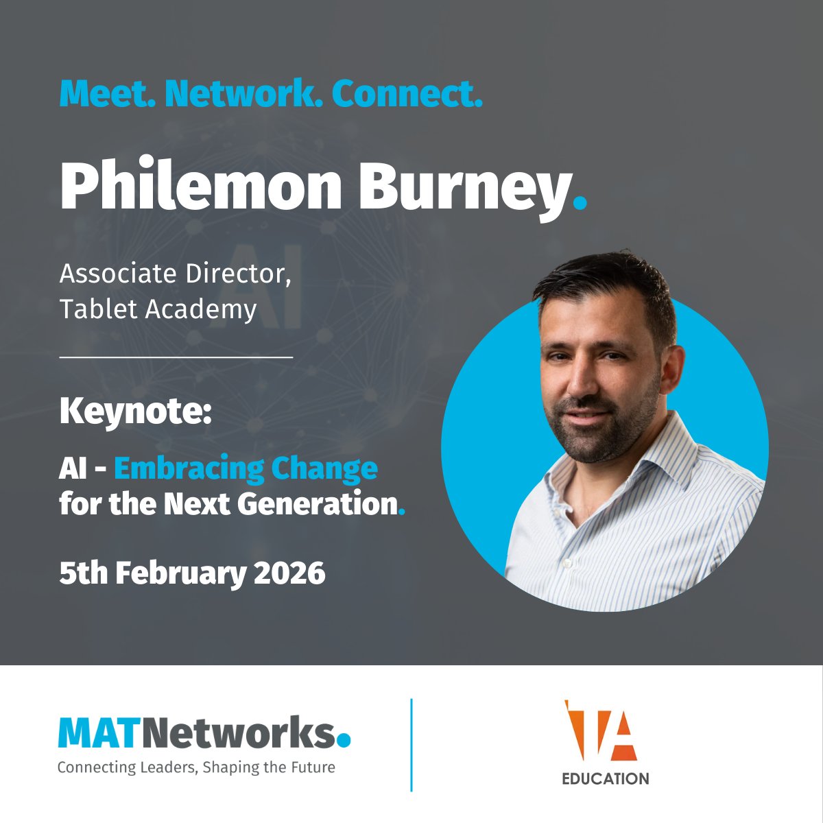 MATNetworks's tweet image. 🤖 Speaker update | #MATNetworks South East (5 Feb)

@PhilemonBurney @TA_Education joins Guy Bates OfficeXpress UK for the keynote:
AI – Embracing Change for the Next Generation.

📍 Basildon | 🎟 Free for educators
👉 Book now: zurl.co/SLRVp

#LeadersShapingTomorrow