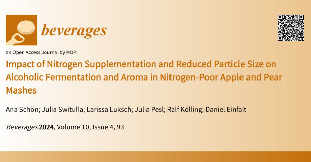 Beverages_MDPI's tweet image. 📢 Read the Published Paper!

👉 Impact of Nitrogen Supplementation and Reduced Particle Size on Alcoholic Fermentation and Aroma in Nitrogen-Poor Apple and Pear Mashes
📍 brnw.ch/21wZpSX

#beverages #drinks #diammoniumphosphate #aminoacids #particlesize #fermentation