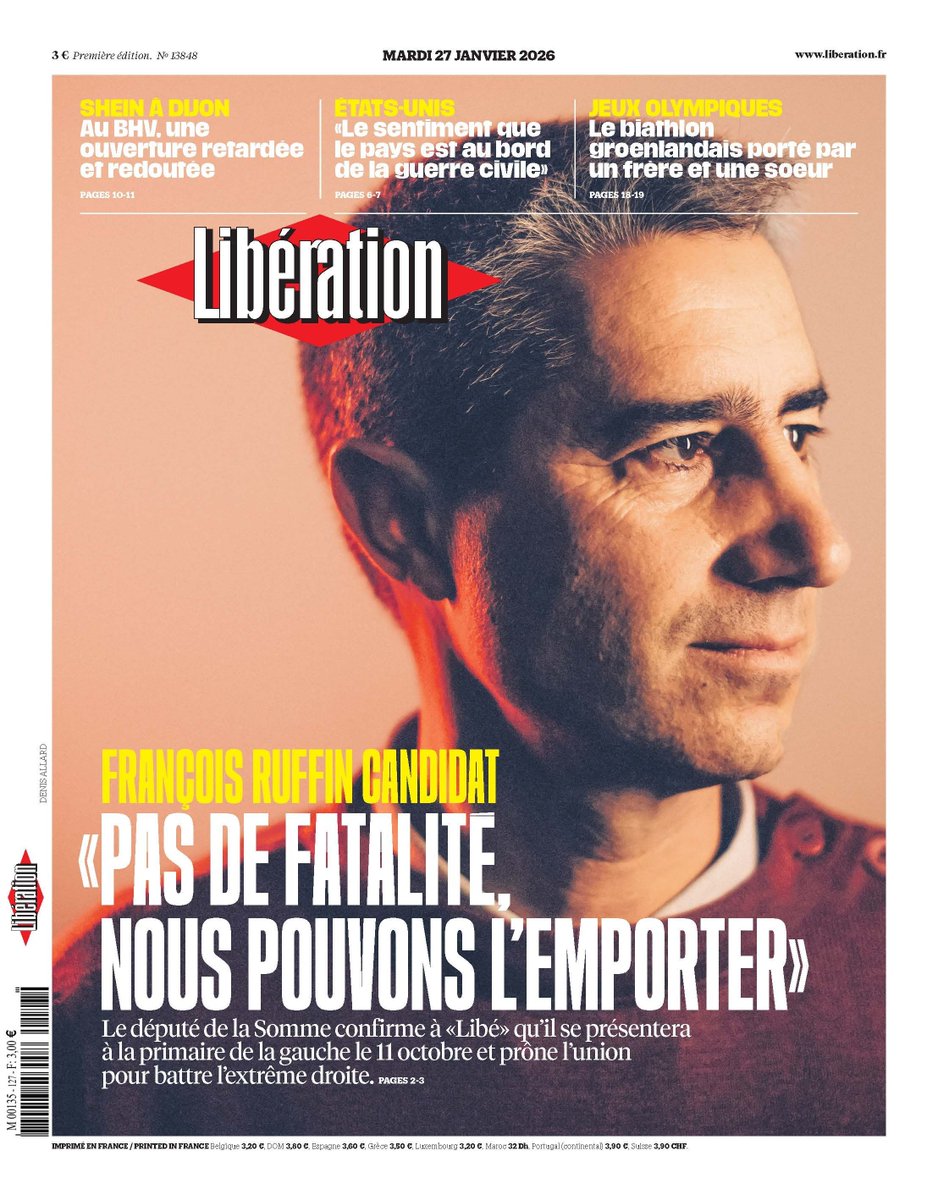 🔥  @francois_ruffin en Une de Libération aujourd'hui !

Pour les 7 millions d'essentiels, pour un Président au SMIC, contre une oligarchie qui se croit tout permis, rejoignez-nous ! 

➡️ nouspresident.fr
