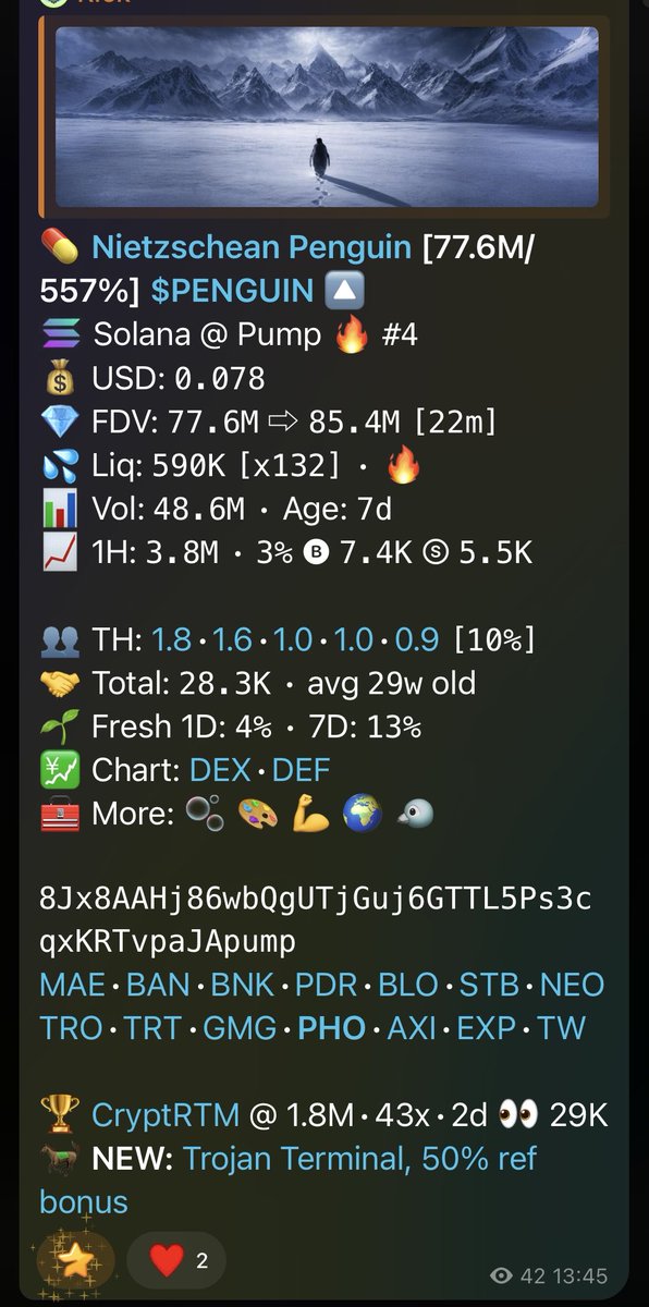 Gm family, 

Another year another big fade to make generational wealth, I scanned it for myself and didn’t buy it which hurts the most.. 

May God bless me with buying the token next time 😅

It will be like 85x at ATH from scanning. 

$penguin