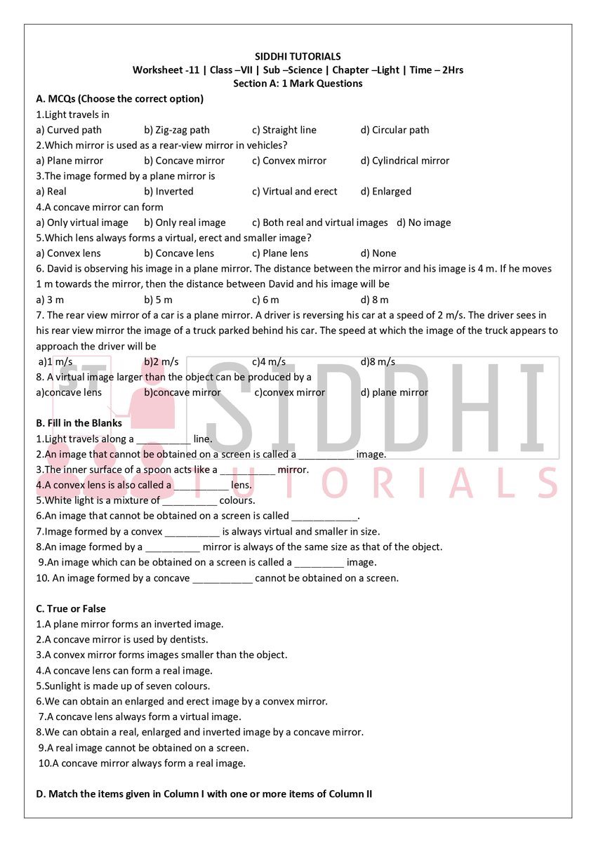 siddhi_tutorial's tweet image. 📘 Class VII – Science

Chapter 11: Light 💡

Understand light and its properties, reflection of light, images formed by plane, concave and convex mirrors, lenses, and everyday applications with clear concepts, neat diagrams &amp;amp; exam-focused teaching.

#SiddhiTutorials