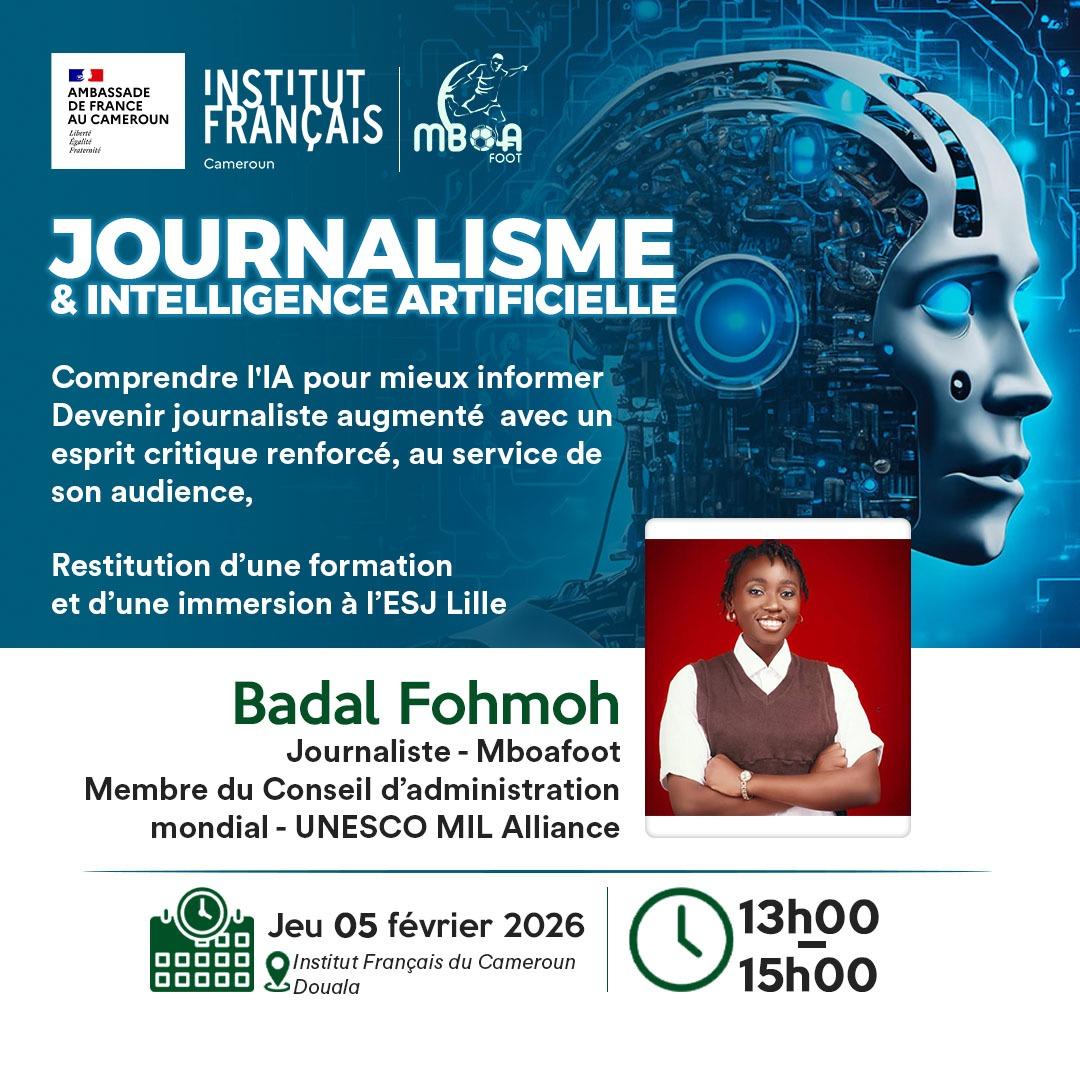 Je partage mes acquis de cette expérience : formation à Ydé, immersion <a href="/ESJLille/">ESJ Lille</a> <a href="/lavoixdunord/">La Voix du Nord</a>
et Ici Nord, rdv à <a href="/IFCameroun/">Institut français CM</a> DLA le 9 février. 

Je t'y attends. 

<a href="/FRauCameroun/">France au Cameroun 🇫🇷🇪🇺</a>