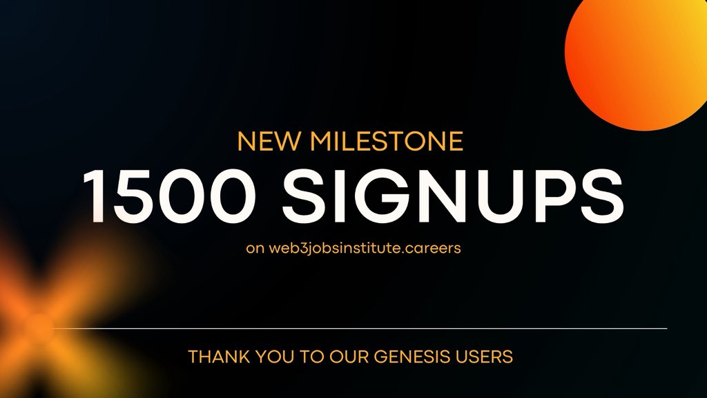 We just crossed 1,500 signups at Web3 Jobs Institute.

What started as an idea is quickly becoming a movement of builders, learners, and doers in Web3, AI, Forex and The Creators Economy.

Grateful to every Genesis user who believed early.

More value. More access. More