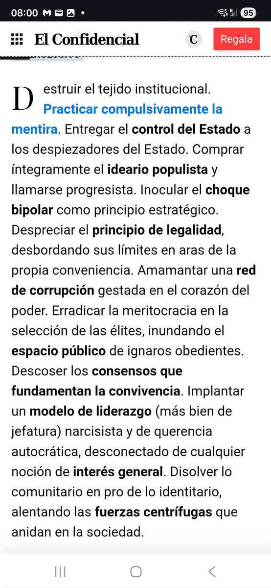 "Pedro Sanchez is Spain's Kirchner,"  by <a href="/ivarelad/">Ignacio Varela</a> , chief political advisor of Felipe Gonzalez (1982-1993).
"Destroy the institutional fabric.
Compulsively practice lying. Hand over control of the State to the dismantlers of the State. Buy entirely into the populist ideology and