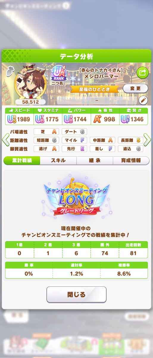 shigureame_uma's tweet photo. 別ゲーのイベント忙しくてひっそりと消化してましたが無事勝てました
勝率は6割なので負けても仕方なしと覚悟してたのでほんと良かった... https://t.co/5HGgp9iL4M
