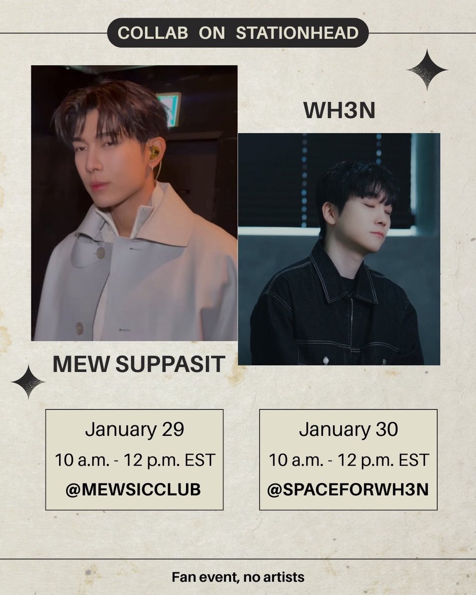 Join us to support two amazing artists 
🔥 Don’t miss it! <a href="/MEWSICCLUB/">Selima Bradshaw</a> x <a href="/STATIONHEAD/">STATIONHEAD</a> collab with <a href="/spaceforwh3n/">Space For WH3N</a>!
A FAN EVENT NO ARTIST 

📆 Jan 29–30 | ⏰ 10AM–12PM EST

Day 1 Link 🔗 share.stationhead.com/iylca45860q2

Day 2 Link 🔗 share.stationhead.com/yxsfoaf4h48i

#MewSuppasit
#WH3N
#Mewlions