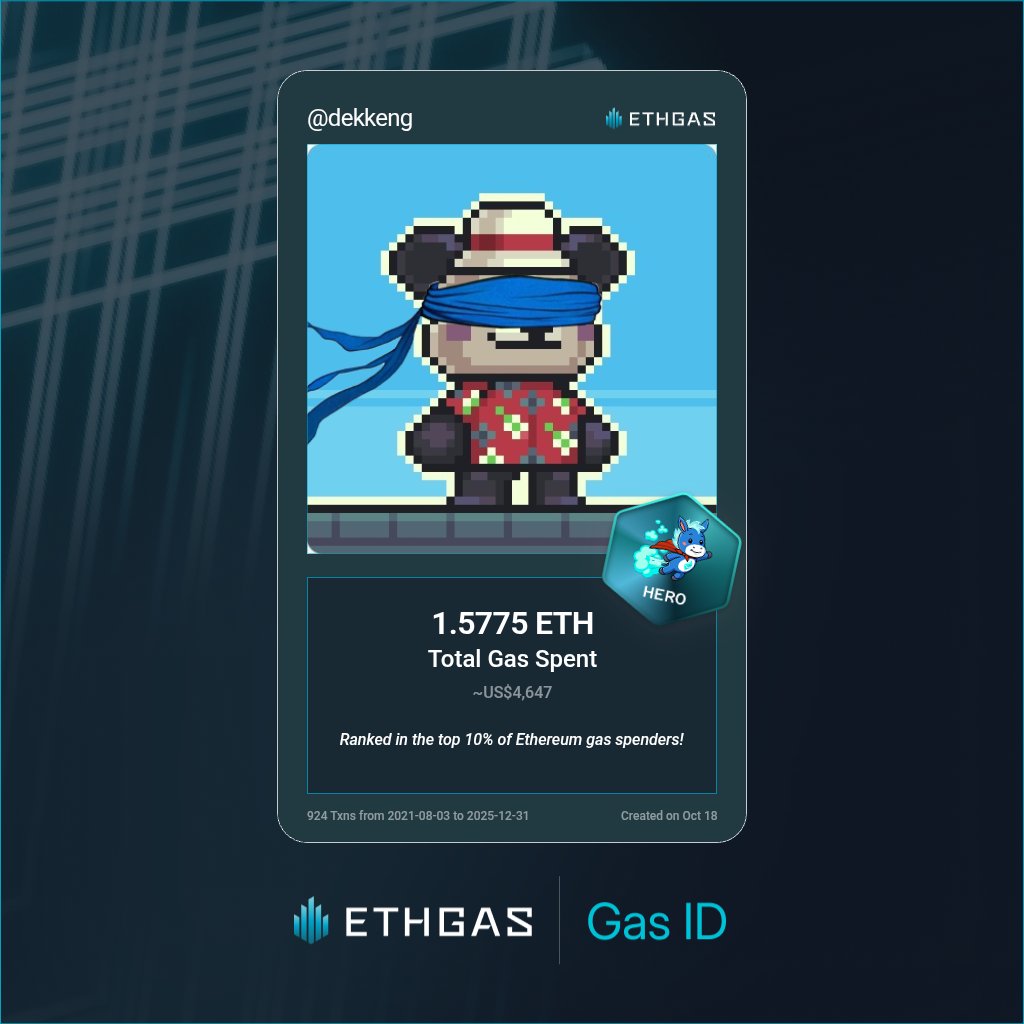 Leveled up in the Great Gas Reckoning with ETHGas! 💪

Hero Jack status: 1.5775 ETH gas spent, 1000 Beans earned—supporting the Gasless Future!

Claim your Gas ID at ethgas.com/community/gas-…