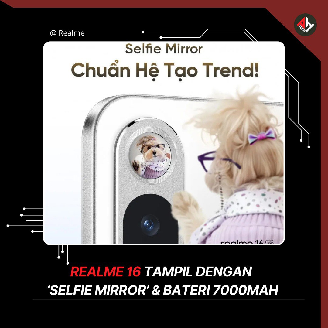 Realme 16 5G hadir dengan Selfie Mirror 

Cermin kecil di belakang yang membolehkan anda ambil swafoto guna kamera utama, lengkap dengan lampu LED untuk gambar malam. 

Spesifikasi penting:

- AMOLED 6.67” 
- MediaTek Dimensity 6400
- 7000mAh 

#Realme16 #Paanhanztech
