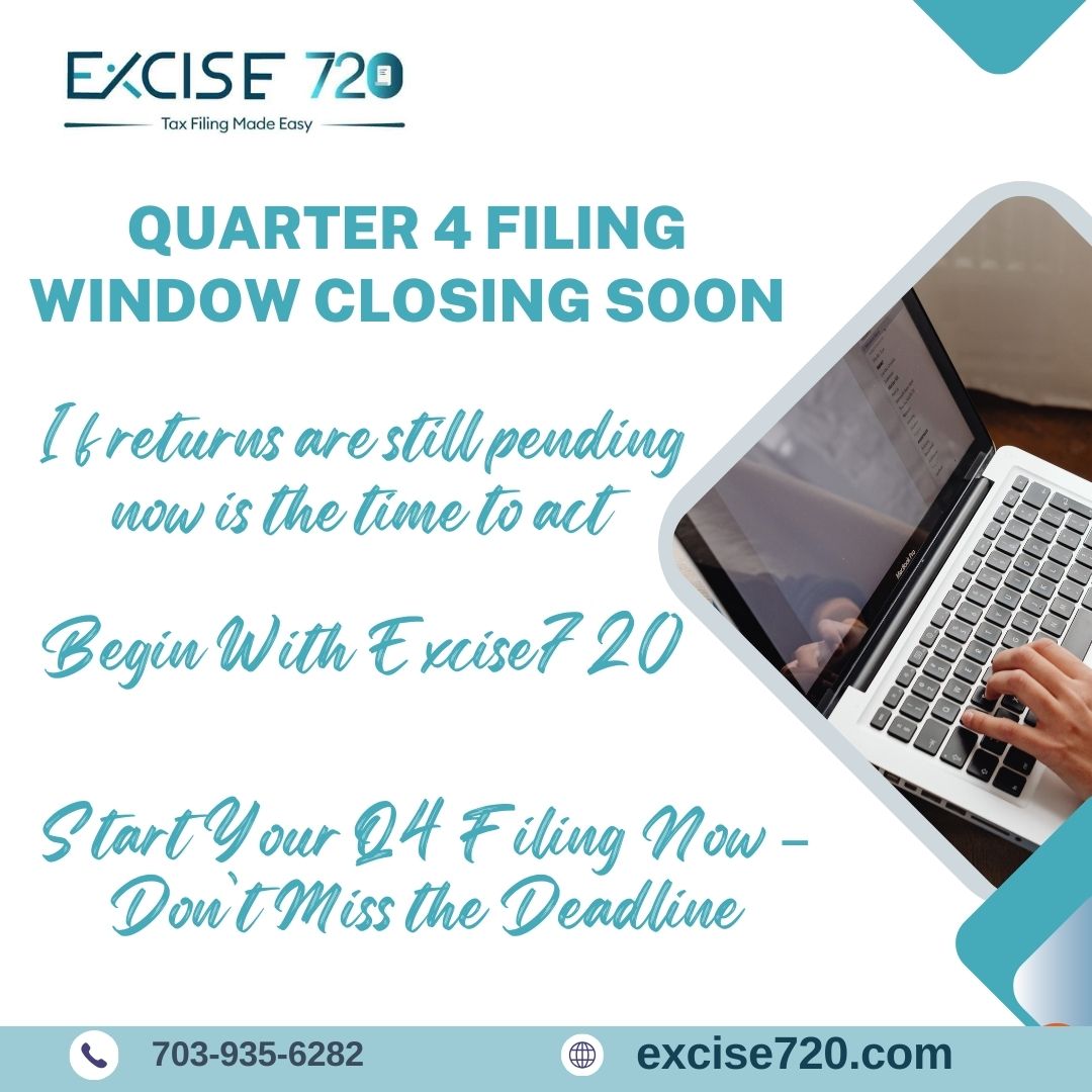 excise720's tweet image. Quarter 4 Filing Window Closing Soon!

Don’t let pending returns turn into penalties. With Excise 720, filing becomes simple, accurate, and stress-free
 Start your Q4 filing today: excise720.com

#Excise720 #Quarter4Filing #ExciseTaxFiling #Form720 #TaxFilingDeadline