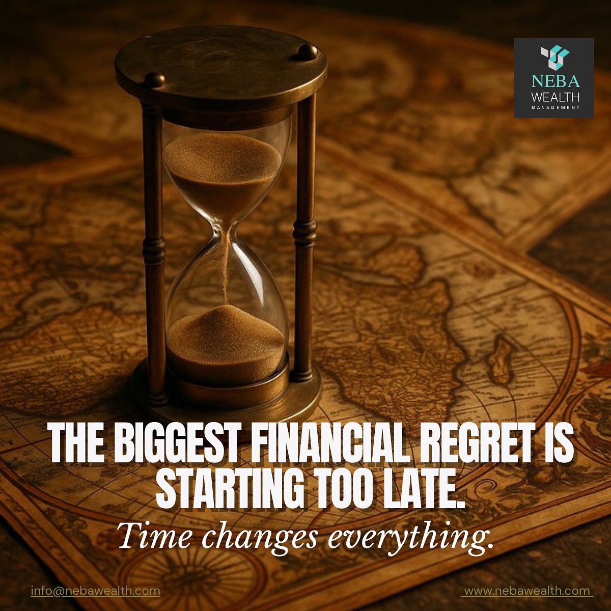 NebaWM's tweet photo. At 30 you wait. At 40 you wonder. At 50 you regret. Planning early builds clarity and confidence. 
Start now - before time decides for you, with NEBA Wealth Management today. https://t.co/EgwZ2UM3as