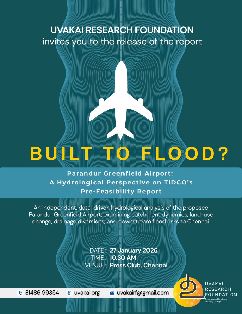 பரந்தூர் விமான நிலையம் சுற்றுச்சூழலில் ஏற்படுத்தும் தாக்கம் குறித்த முக்கியமான ஆய்வறிக்கையை இன்று உவகை ஆராய்ச்சி நிறுவனம் வெளியிடவுள்ளது.
#Parandur #Uvakai