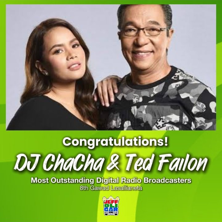 JeffOGarcia47's tweet photo. CONGRATULATIONS to @_djchacha and Manong Ted Failon for winning as the Most Outstanding Online Radio Broadcasters at the #8thGawadLasallianeta!
#DJChacha #TedFailon
#TedFailonAtDJChachaSaTrueFM https://t.co/c8rrYLvOJp