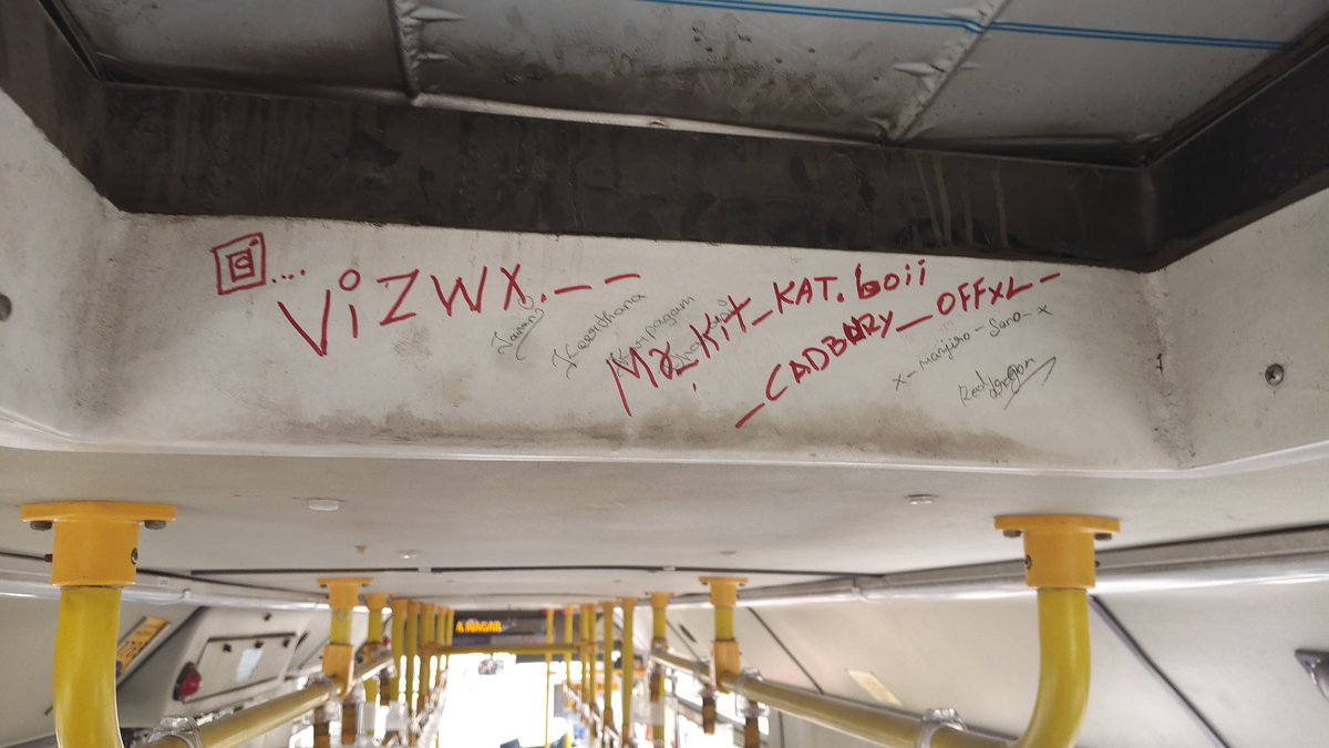 satz_k23's tweet image. Disheartening to see public transport being treated this way. Scribbling Insta IDs inside buses has become a menace. @MtcChennai please trace these handles and penalize the vandals. Public property is not a free billboard. #ChennaiBus #PublicNuisance