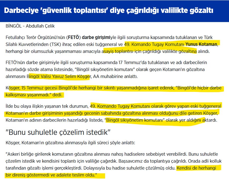 Mesela <a href="/alibabacan/">Ali Babacan</a> ekibindeki herhangi birine "Tugg.Yunus Kotoman'ın dosyasını getirin bir bakalım" desin.

Dosyasına bakın, herşey çok açık. 

Müebbet hapse çarptırılan Kotoman, 15 Temmuz akşamı Bingöl'de görevde. 

Sıkıyönetim emri gelince vali, savcı ve emniyet müdürünü arayıp