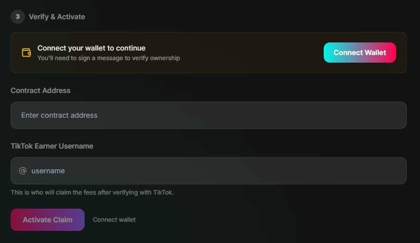 Did you know you can create a coin for your favorite TikTok creator and route fees directly to them?

3 steps:

• Connect your wallet
• Paste the contract address
• Enter their @

That’s it.

tikclaim.fun