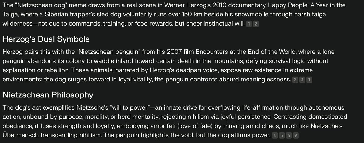 The comparison to $penguin doesnt come from the fact the the $Dog IS Nietzschean... Its the Duality presented in the same world of lore. The  ying/yang relationship between these 2 animals documented by Werner Herzog. All the facts are there, i just want to give CT a head start.