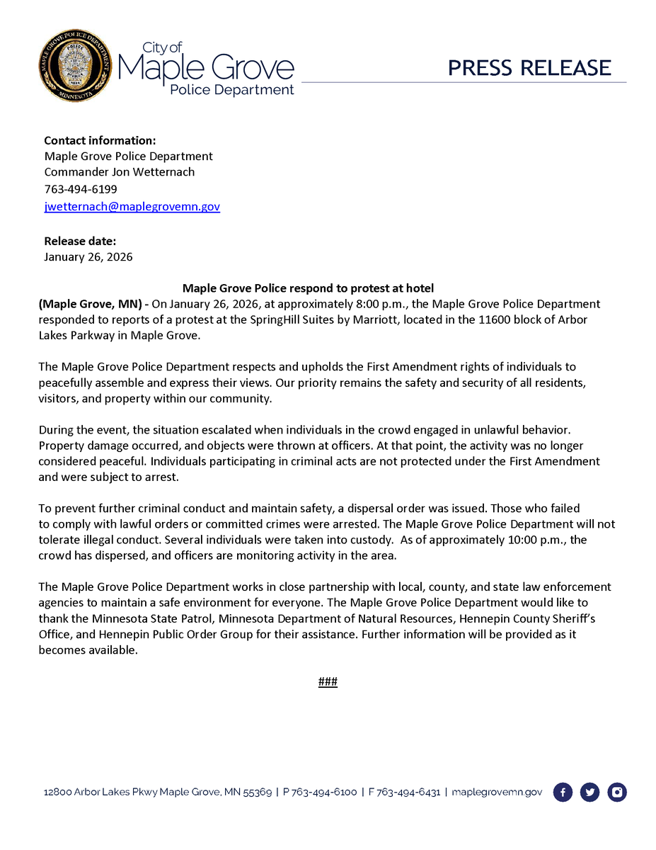 Maple Grove PD tweet media