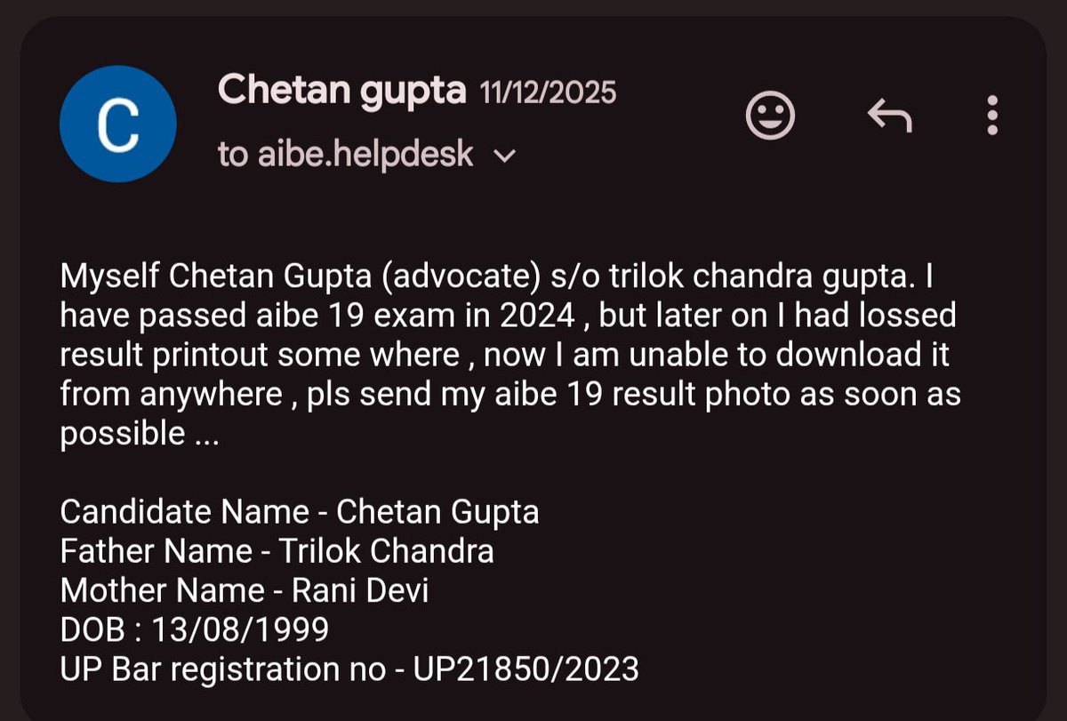 _Chetan_gupta_'s tweet photo. @barcouncilindia pls provide my result , I m not able to get my certificate of practice , your office has not even give my mails reply 🙏 https://t.co/ZbTpPu4fLZ