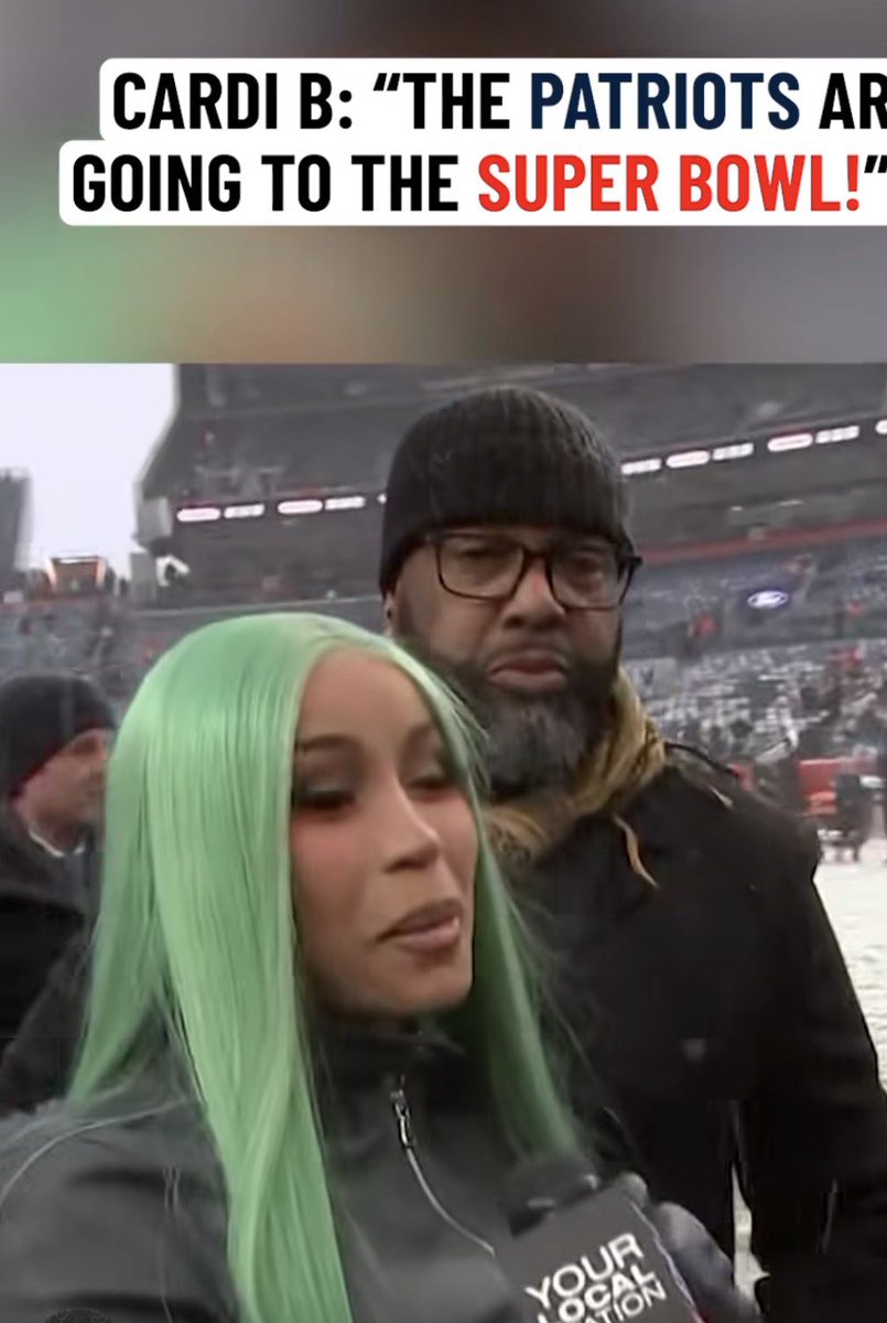 adamfyork's tweet photo. Are there two more different woman on the planet than Anne Michael Maye and Cardi B? I wonder what they’ll talk about in the WAG box? BakeMass or WAP? #NEPatriots https://t.co/CD8eCWbblR