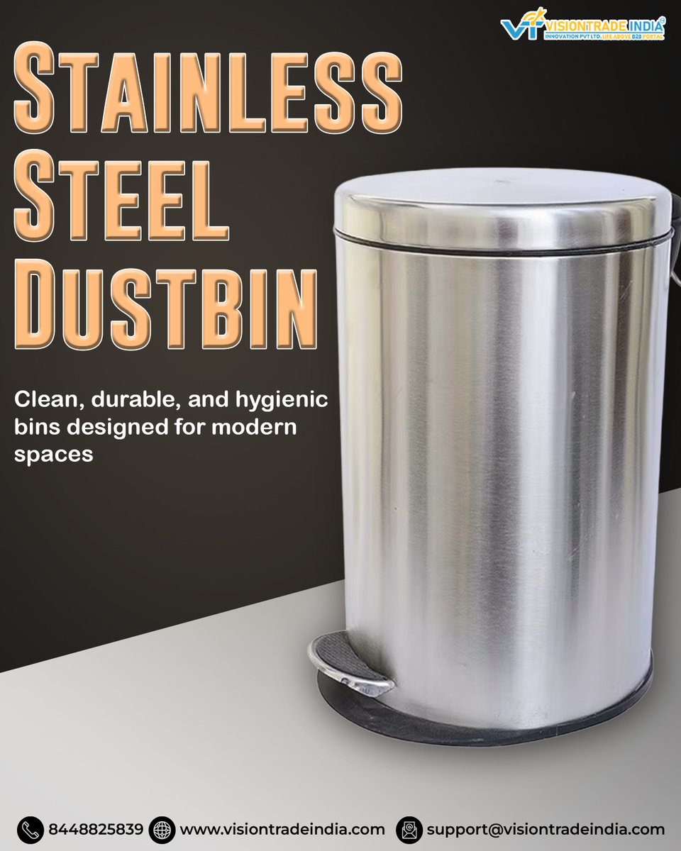 VisionTradeInd1's tweet image. Keep your surroundings clean with Stainless Steel Dustbins. Perfect for homes, offices, and public areas.
#SteelDustbin #CleanLiving #HygieneEssentials #ModernInteriors #DustbinManufacturer #VisionTradeIndia #VTI
