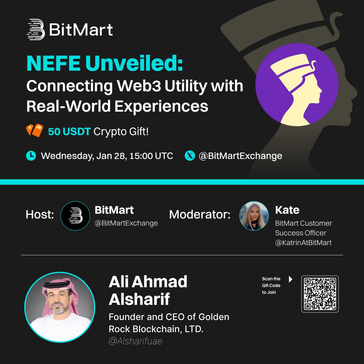 Join the next BitMart Interview Series: 👇

“NEFE Unveiled: Connecting Web3 Utility with Real-World Experiences”

🗓️ Wednesday, Jan 28 | 15:00 UTC
🔗 Set a reminder: x.com/i/spaces/1YqJD…

🎙️ Moderator:
Kate (<a href="/KatrinAtBitMart/">KateAtBitMart</a>), Customer Success Officer at BitMart

🎤 Featuring: