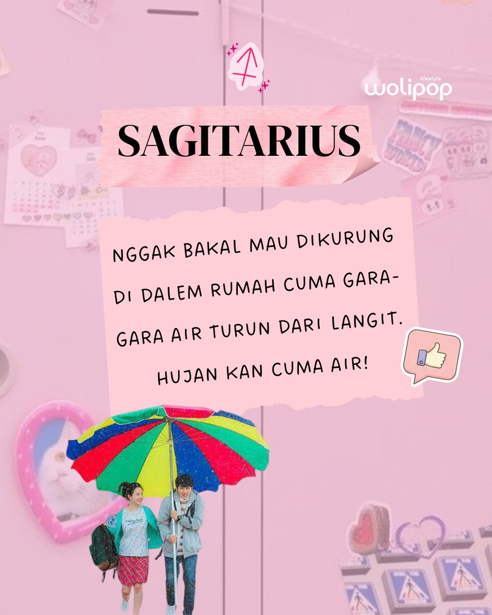 wolipop's tweet image. Siapa nih yang justru makin produktif pas hujan? Spill zodiak kalian! 😜

#Wolipop #Zodiak #RamalanZodiak #MusimHujan