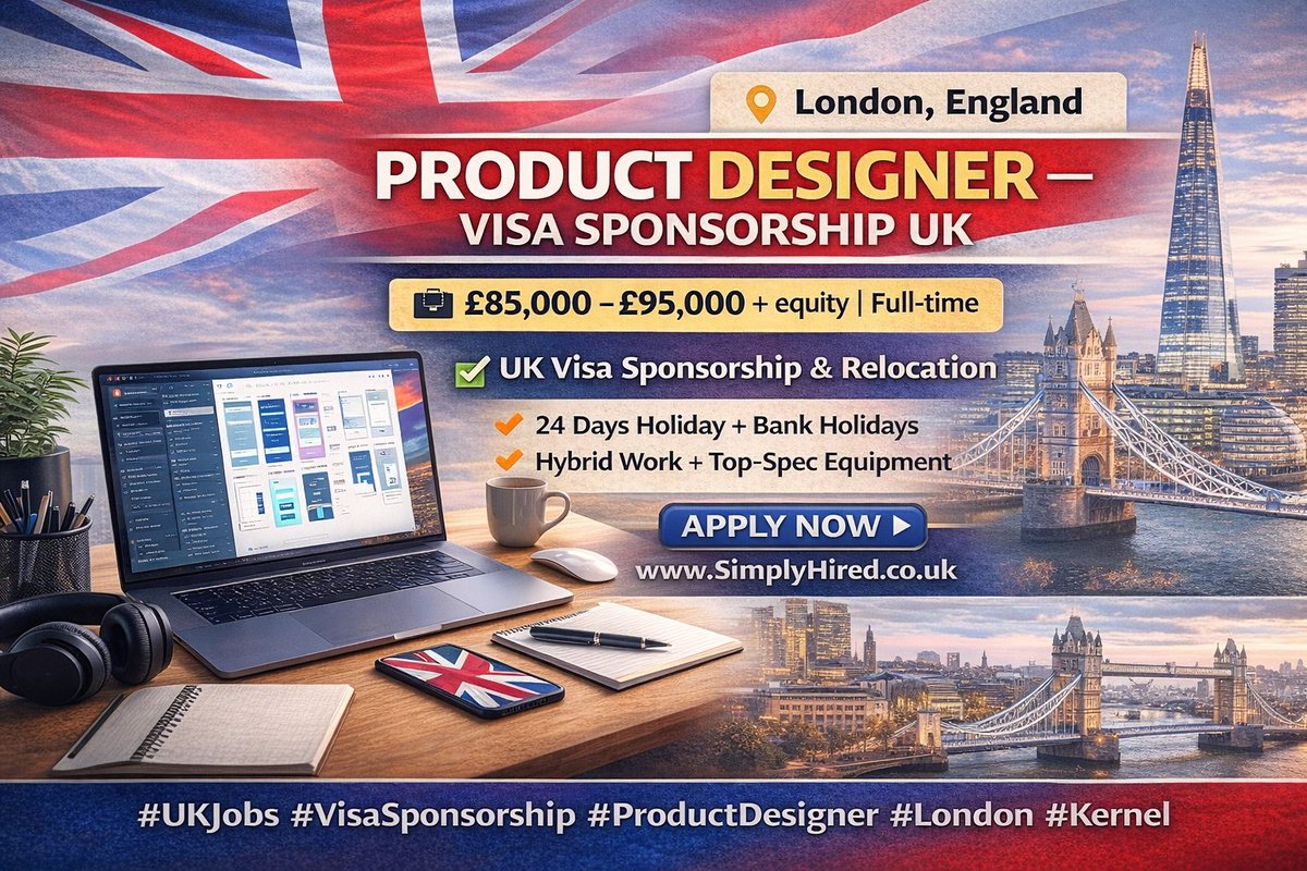 Grenjobs's tweet image. Product Designer (Full-time)
📍 London, England
💷 £85,000–£95,000 + equity
✈️ Visa sponsorship &amp;amp; relocation available

Apply via SimplyHired 👉
t.me/grenjob/941

#UKJobs #VisaSponsorship #ProductDesigner #LondonJobs #TechJobs